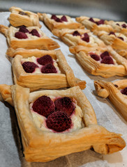 Close up of raspberry pastry after baking