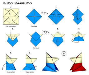 Origami sumo wrestler diagram instructions steps - obrazy, fototapety, plakaty