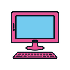 computer and keyboard icon, color line style