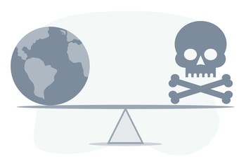Dead or Earth concept. Seesaw balance concept. Vector flat design illustration.