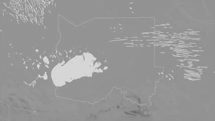 Oshikoto, Namibia - outlined. Grayscale