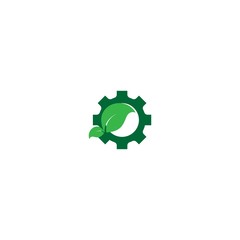 Combination of gear and green leaf logo icon