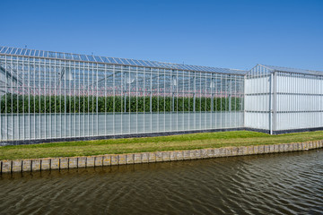 View of a modern high tech industrial greenhouse for tomatoes in the Netherlands