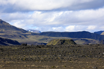 Landmannalaugar / Iceland - August 15, 2017: The solitary landscape near Landmannalaugar park,...