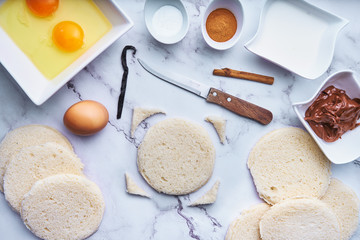 Making chocolate cake with sandwich bread. Food concept. Dessert. Step 1