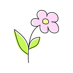 Pink flower on a white background.Doodle style. Cute