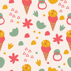 Ice Cream Abstract Seamless Pattern in Vector for wrapping paper, card, invitation, and textiles.