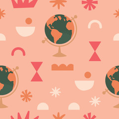 Travel Seamless Seamless Pattern in Vector with Globe Illustration.