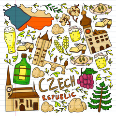Vector icons and symbols. Czech Republic illustrations for banners, posters, background.
