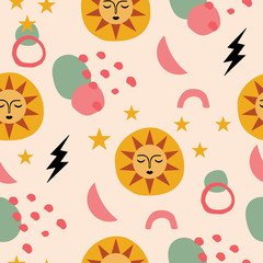 Summer Sun Abstract Seamless Pattern in Vector for wrapping paper, textiles, cards, and more.