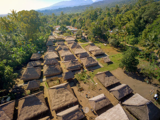 Aerial Senaru Village is a traditional wooden house culture from Lombok, Sasak Village