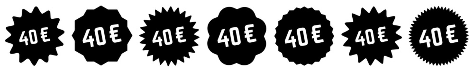 40 Price Tag Black | 40 Euro | Special Offer Icon | Sale Sticker | Deal Label | Variations