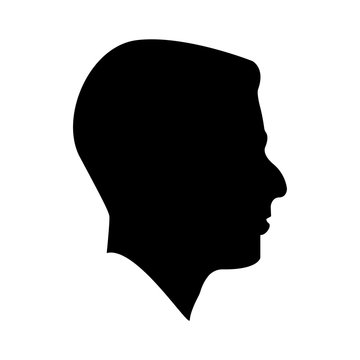 Man face in profile.  Black human head, silhouette icon .