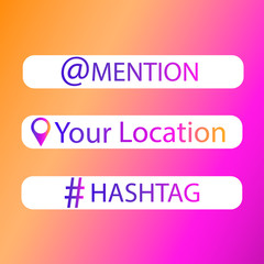 Location ,hashtag ,mention icon. Interface sicial media icon.Gradient .
