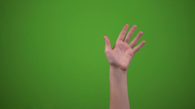 Hand Waving From Side To Side, Saying HI On Green Screen