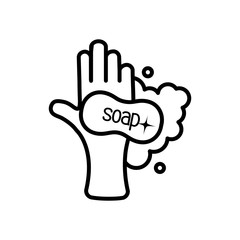 hand washing with soap bar icon, line style