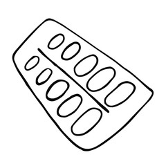 Pack of oval pills in a doodle style. Vector cure for disease. Help from viruses and colds. Stock illustration for design, advertising and decoration. 