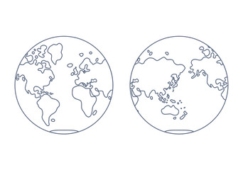 World map vector, western and eastern globe hemisphere line icons. © ghrzuzudu
