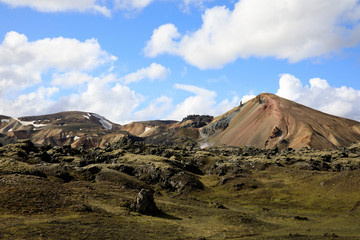 Landmannalaugar / Iceland - August 15, 2017: Colorful mountains at Landmannalaugar park, Iceland, Europe