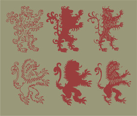 heraldry lion print and embroidery graphic design vector art