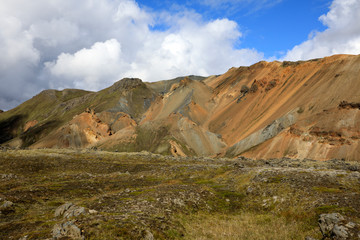 Landmannalaugar / Iceland - August 15, 2017: Colorful mountains at Landmannalaugar park, Iceland, Europe