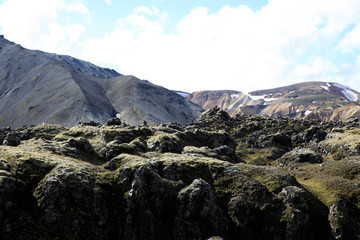 Landmannalaugar / Iceland - August 15, 2017: Colorful mountains at Landmannalaugar park, Iceland, Europe