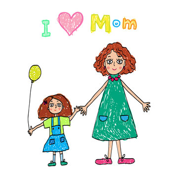 Kids Drawing. Happy Mother`s Day