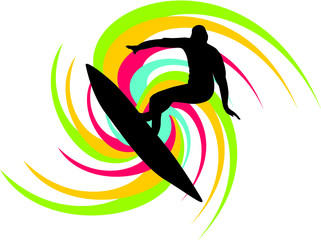 Print and embroidery graphic design vector art on the theme of surfer