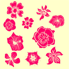 Hand drawing flower and leaf print and embroidery graphic design vector art