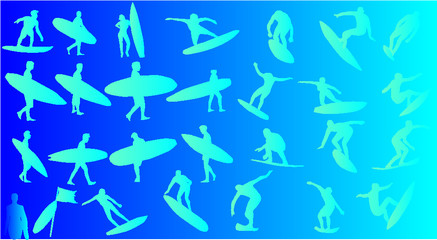 Print and embroidery graphic design vector art on the theme of surfer