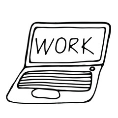 Simple doodle icon with vector laptop on a white background. Graphic element for design and decoration. A symbol of freelance and remote work.