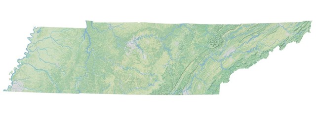 High resolution topographic map of Tennessee with land cover, rivers and shaded relief in 1:1.000.000 scale. - 342540575