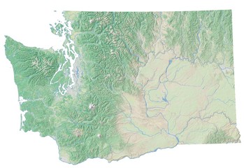 High resolution topographic map of Washington with land cover, rivers and shaded relief in 1:1.000.000 scale. - 342540726