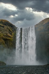 Very famous and dramatic waterfall Skogafoss in Iceland