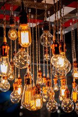 Fototapeta na wymiar Incandescent bulb Light array chandelier