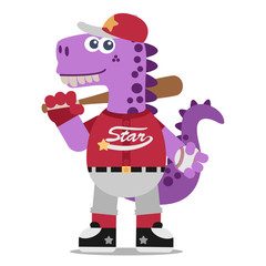 Happy dinosaur playing baseball. Cartoon style. Vector illustration. Flat design style.