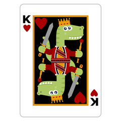 Original king of hearts dinosaur playing card. Cartoon style. Vector illustration. Flat design style.