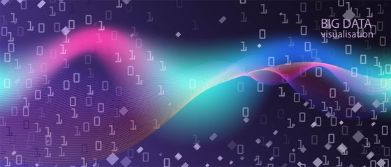 Big Data Sales Vector Landing Page. Digital Futuristic Slide. Neon Tech Colorful Minimal Design. Matrix Falling Binary Code. Blue 