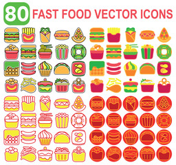 Fast Food vector icons. Fast Food Icons set.