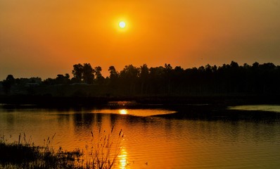 sunset over lake, DAKPATTHAR, UTTRAKHAND