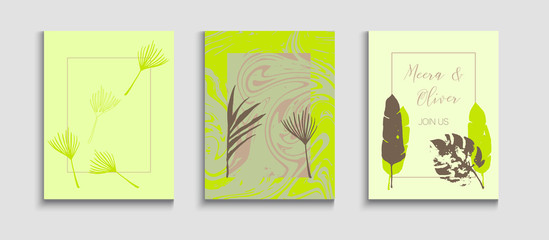 Abstract Asian Vector Flyers Set. Tie-Dye, Tropical Leaves Covers. 