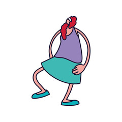 young woman standing, line and fill style icon