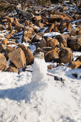 View of a small hand made snowman