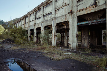 Fototapeta na wymiar abandoned industrial mining environment in spain, sabero mining old camp