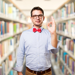 Man wearing a red bow tie.