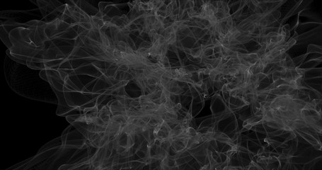 Floating white smoke on black background. Dry ice smoke fog Abstract smoke clouds. Haze background. 3D illustration