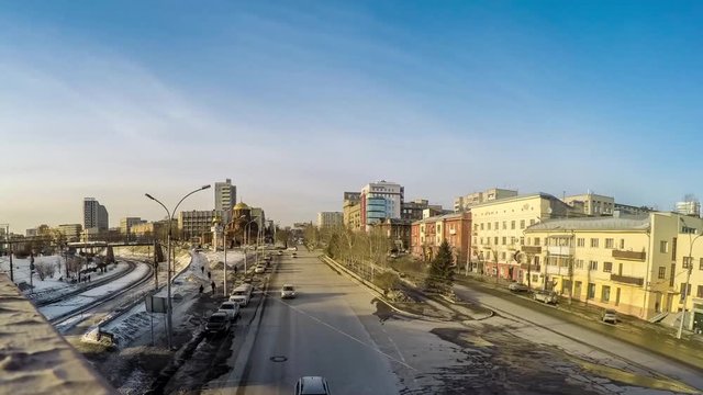 Timelapse and panorama of beautiful city transport, cars, traffic and communications of people and passengers in the city during the day