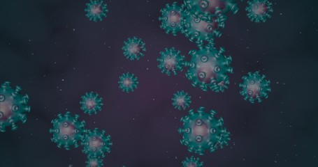 Coronavirus cells. Group of viruses that cause respiratory infections. 3D rendering 3D illustration