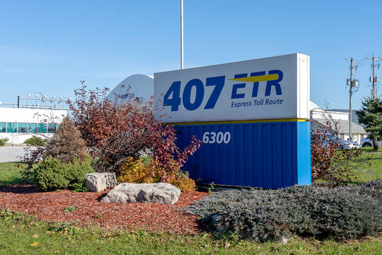 Brampton, Ontario, Canada- November 3, 2018: 407 ETR Concession Company Limited operates a toll highway stretching from Burlington to Pickering in Canada. 
