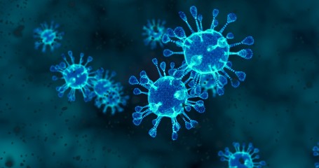 Coronavirus cells. Animation group of viruses that cause respiratory infections. 3D rendering, 3D illustration